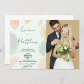 Beige Grijs Bruiloft Uitnodigingen met foto (Voorkant / Achterkant)