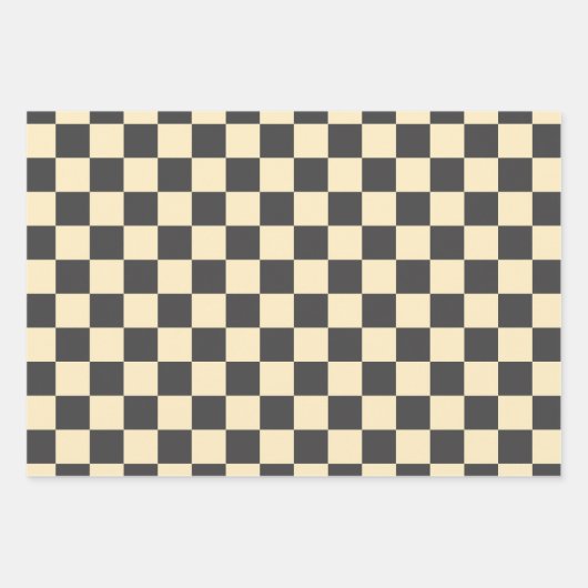 Beige + Grijs Check Checkerboard Patroon Inpakpapier Vel (Voorkant)