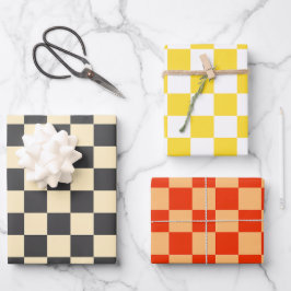 Beige + Grijs Check Checkerboard Patroon Inpakpapier Vel