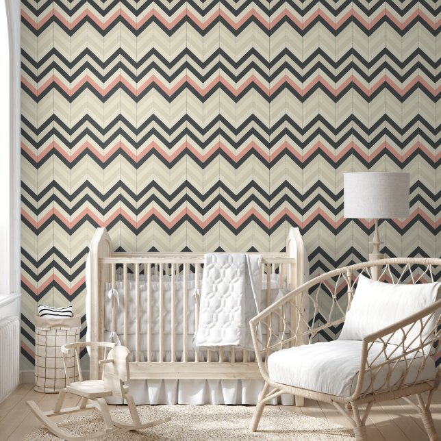 Beige grijs en roze Chevron Patroon Behang (Kinderen)