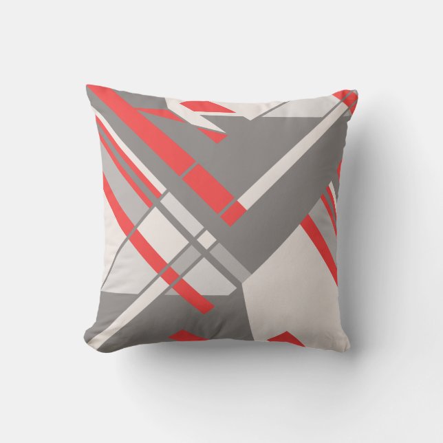 Beige grijs Rood op wit diagonaal abstract ontwerp Kussen (Voorkant)