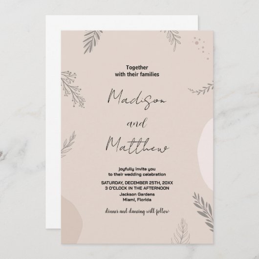 Beige grijze bruiloft uitnodigingen (Voorkant / Achterkant)