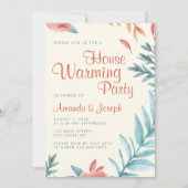 Beige Groen Bladgroen Huis Warming Party Uitnodigi Kaart (Voorkant)