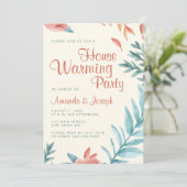Beige Groen Bladgroen Huis Warming Party Uitnodigi Kaart (Staand voorkant)