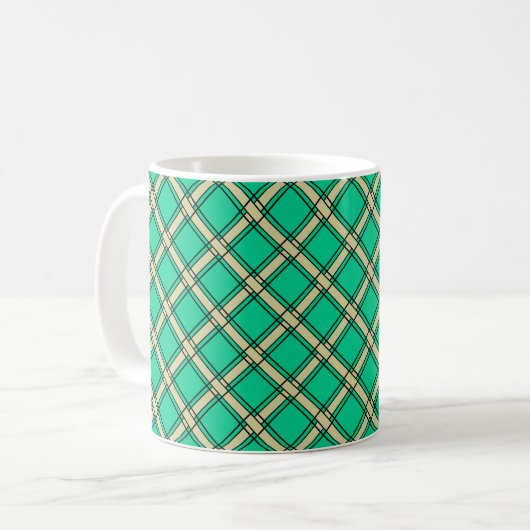 Beige groen , geruit patroon koffiemok (Voorkant links)