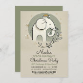 Beige Groen Goud Witte Olifant Kerstfeest Kaart (Voorkant / Achterkant)