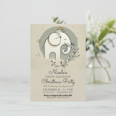 Beige Groen Goud Witte Olifant Kerstfeest Kaart (Staand voorkant)