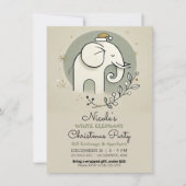 Beige Groen Goud Witte Olifant Kerstfeest Kaart (Voorkant)