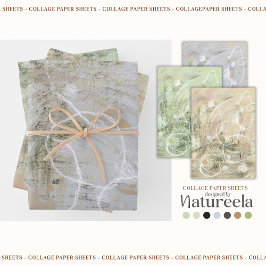 Beige Groen Grijs Abstracte Collage  Inpakpapier Vel