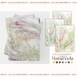 Beige Groen Grijs Abstracte Collage  Inpakpapier Vel