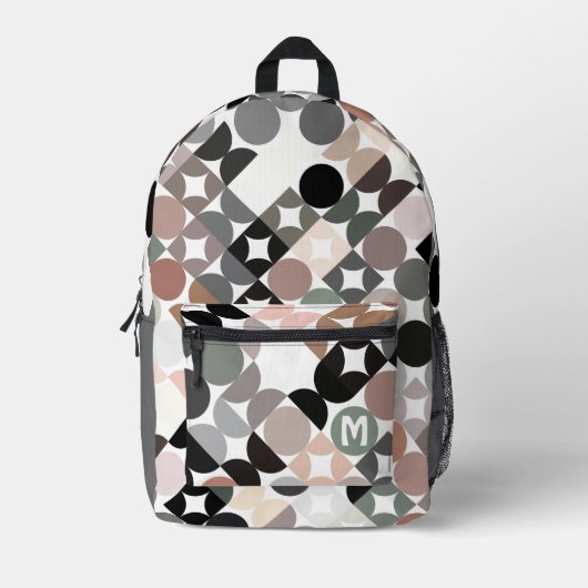 Beige Groen Grijs Zwart Mideeuwse cirkels Patroon Bedrukte Rugzak (Voorkant)