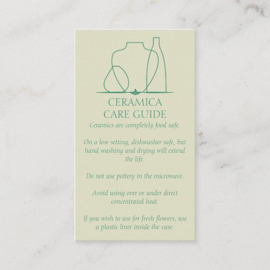 Beige groene aardewerk vaas keramische verzorging  visitekaartje (Voorkant)