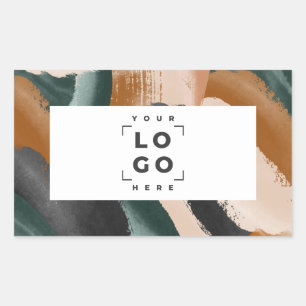 Beige, groene abstract beschilderd minimal modern rechthoekige sticker