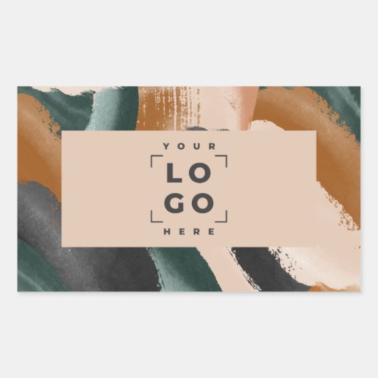 Beige, groene abstract beschilderd minimal modern rechthoekige sticker (Voorkant)