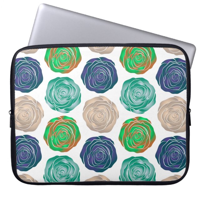 Beige, groene en violette florale naadloze patroon laptop sleeve (Voorkant)