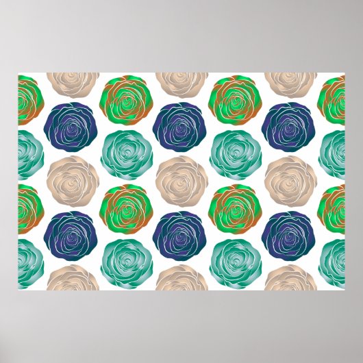 Beige, groene en violette florale naadloze patroon poster (Voorkant)