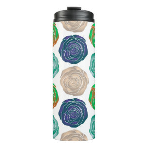 Beige, groene en violette florale naadloze patroon thermosbeker
