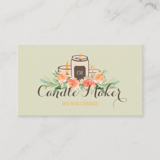 Beige Groene Kaars Soja Wax Zelfgemaakte Ambacht Visitekaartje (Voorkant)