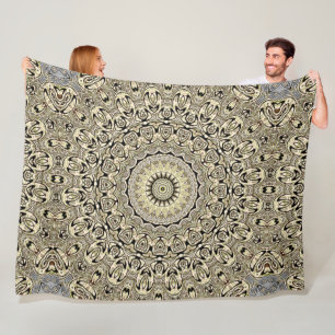 Beige & Groene Mandala Kaleidoscoop Medaillon Fleece Deken