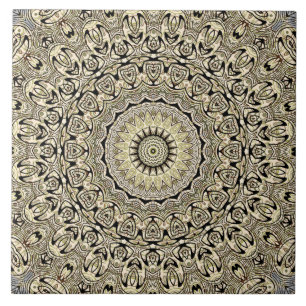 Beige & Groene Mandala Kaleidoscoop Medaillon Tegeltje