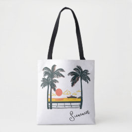 Beige Groene Zomer Strand Canvas tas