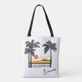 Beige Groene Zomer Strand Canvas tas (Achterkant)