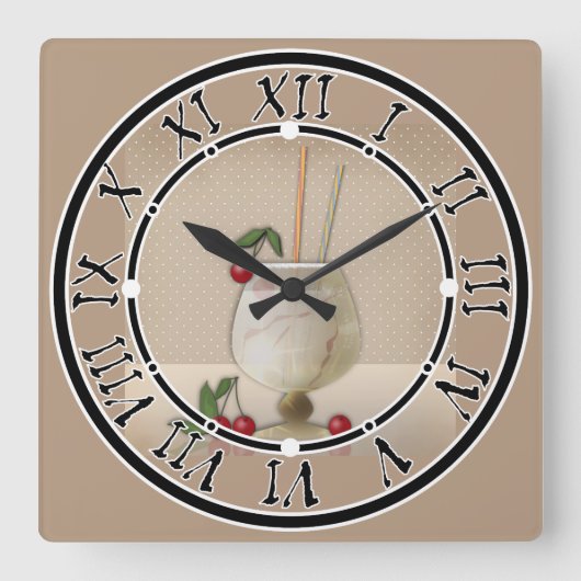 beige grunge retro  cocktailglas cherry p vierkante klok (Voorkant)