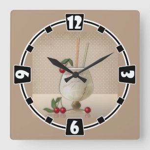 beige grunge retro  cocktailglas cherry p vierkante klok