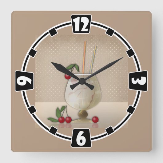 beige grunge retro cocktailglas cherry p vierkante klok (Voorkant)
