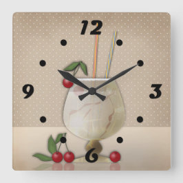 Beige grunge retro cocktailglazen kers p vierkante klok