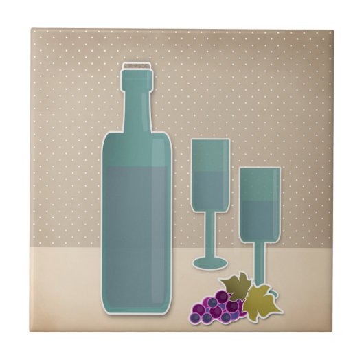 Beige grunge retro  wijnglazen druivenpolsen tegeltje (Voorkant)