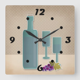 Beige grunge retro wijnglazen druivenpolsen vierkante klok