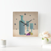 Beige grunge retro  wijnglazen druivenpolsen vierkante klok (Huis)