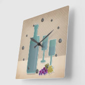 Beige grunge retro  wijnglazen druivenpolsen vierkante klok (Hoek)