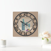 Beige grunge retro  wijnglazen druivenpolsen vierkante klok (Huis)