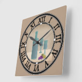 Beige grunge retro  wijnglazen druivenpolsen vierkante klok (Hoek)