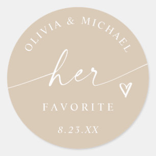 Beige 'Haar Favoriet' Script Trouwcadeautas Ronde Sticker