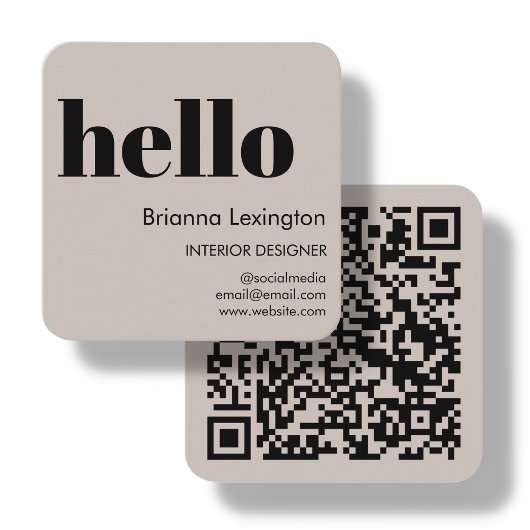 Beige hallo | QR-code Social Media Vierkante Visitekaartje