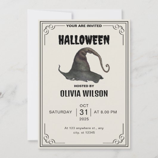 Beige Halloween-feestuitnodiging Kaart (Voorkant)