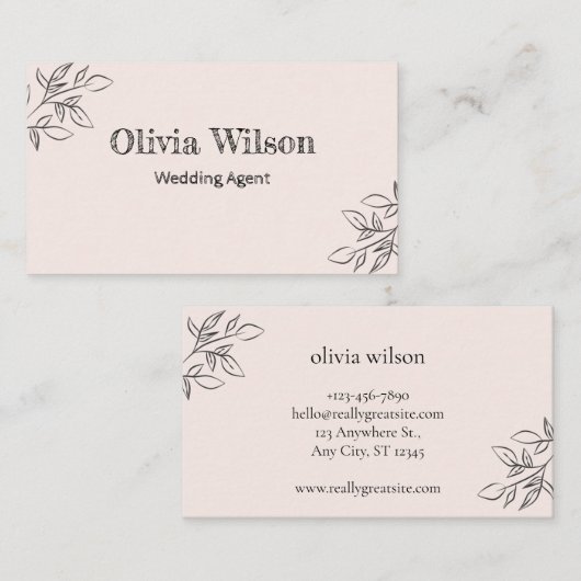 Beige Handwritding Wedding Agent Visitekaartje (Voorkant / Achterkant)