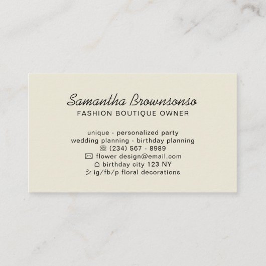Beige Hanger Mode Stylist Visitekaartje (Achterkant)