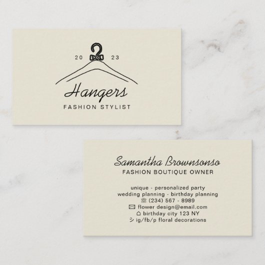 Beige Hanger Mode Stylist Visitekaartje (Voorkant / Achterkant)