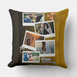 Beige Happy Anniversary Photo Collage Kussen