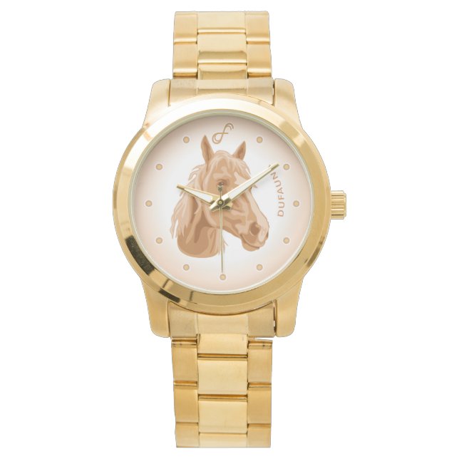 Beige Happy Horse Gouden Polshorloge Horloge (Voorkant)