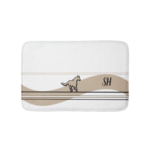 Beige hardloop paard ontwerp en initialen badmat (Voorkant)