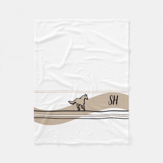 Beige hardloop paard ontwerp en initialen fleece deken (Voorkant)