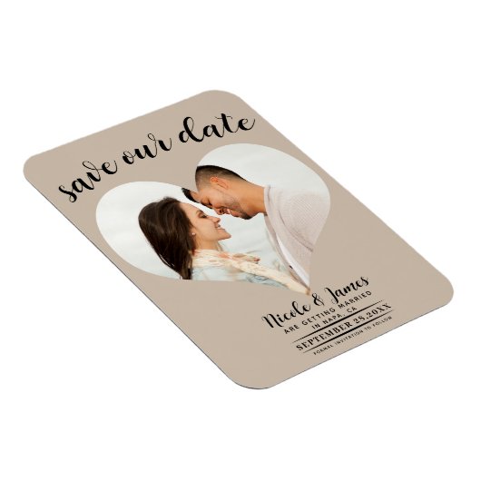 Beige Hart Foto Bruiloft Save the Date Magneet (Rechterzijde)