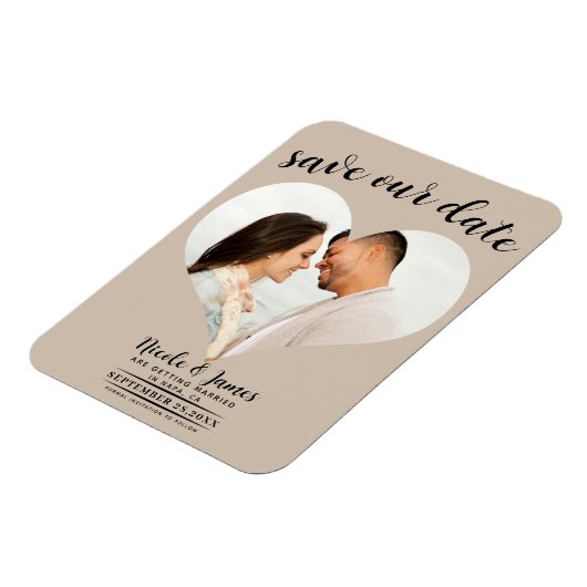 Beige Hart Foto Bruiloft Save the Date Magneet (Linkerzijde)