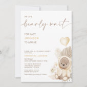 Beige hartballon bearly wait-Baby shower Kaart (Voorkant)