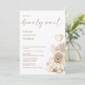 Beige hartballon bearly wait-Baby shower Kaart (Staand voorkant)